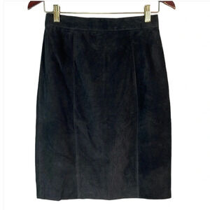 VINTAGE Massimo Fine Leather Black Genuine Suede Pencil Skirt Lined Size S 27